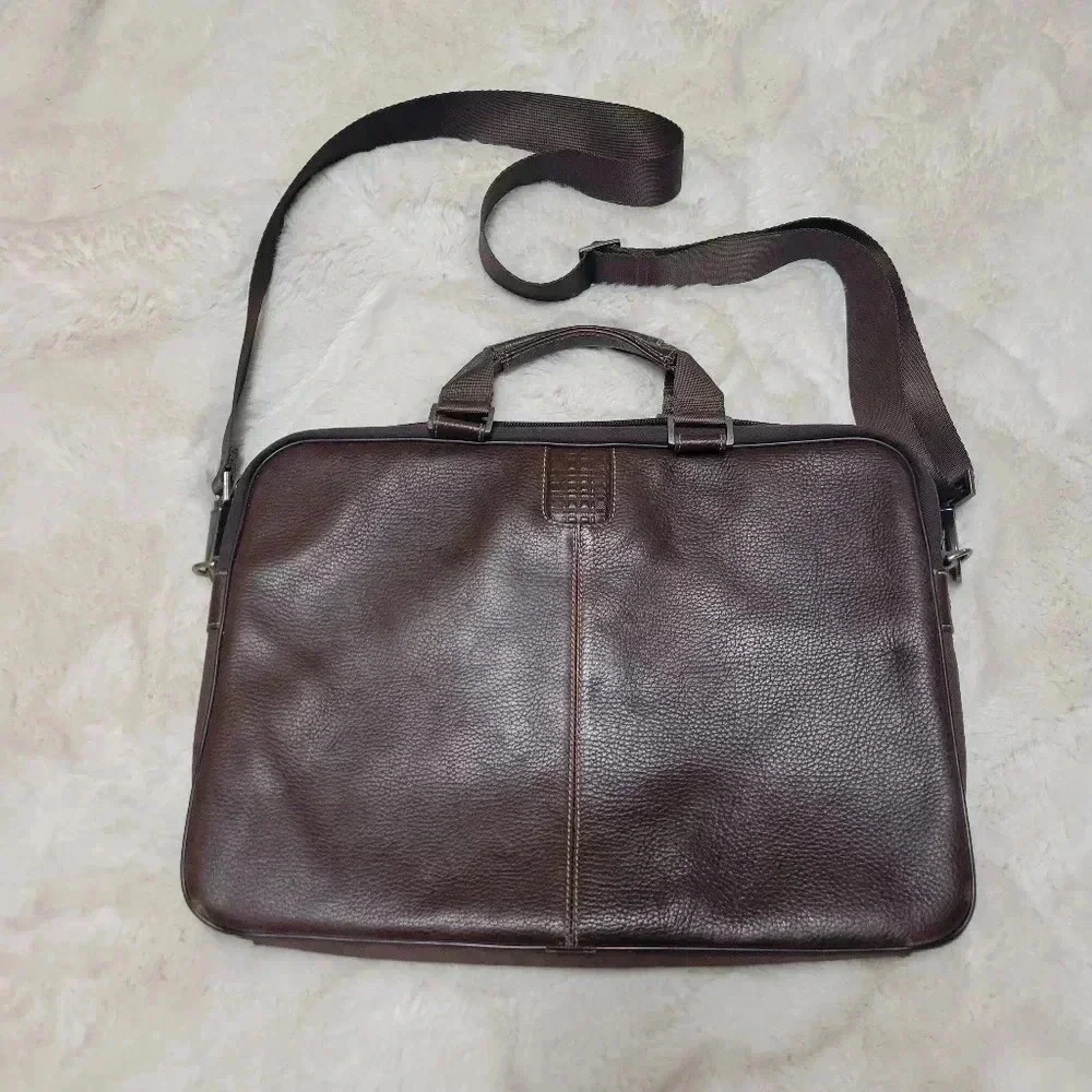 BOCONI BRYANT LEATHER SLEEVE BRIEFCASE LAPTOP TABLET DARK BROWN